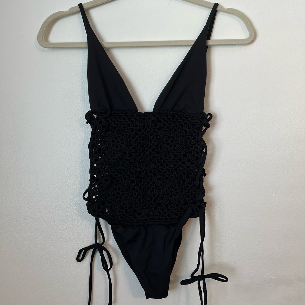 Frankie’s Bikinis cheeky black crochet one piece | size XS